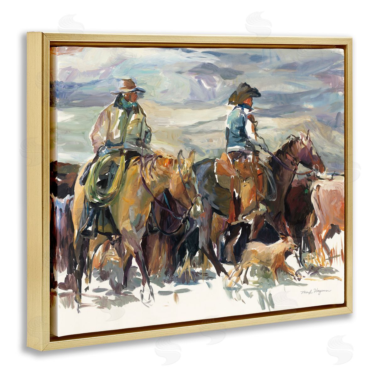 Marilyn Hageman The Roundup Western Painting Gold Floating Frame Canvas Wall Art Print