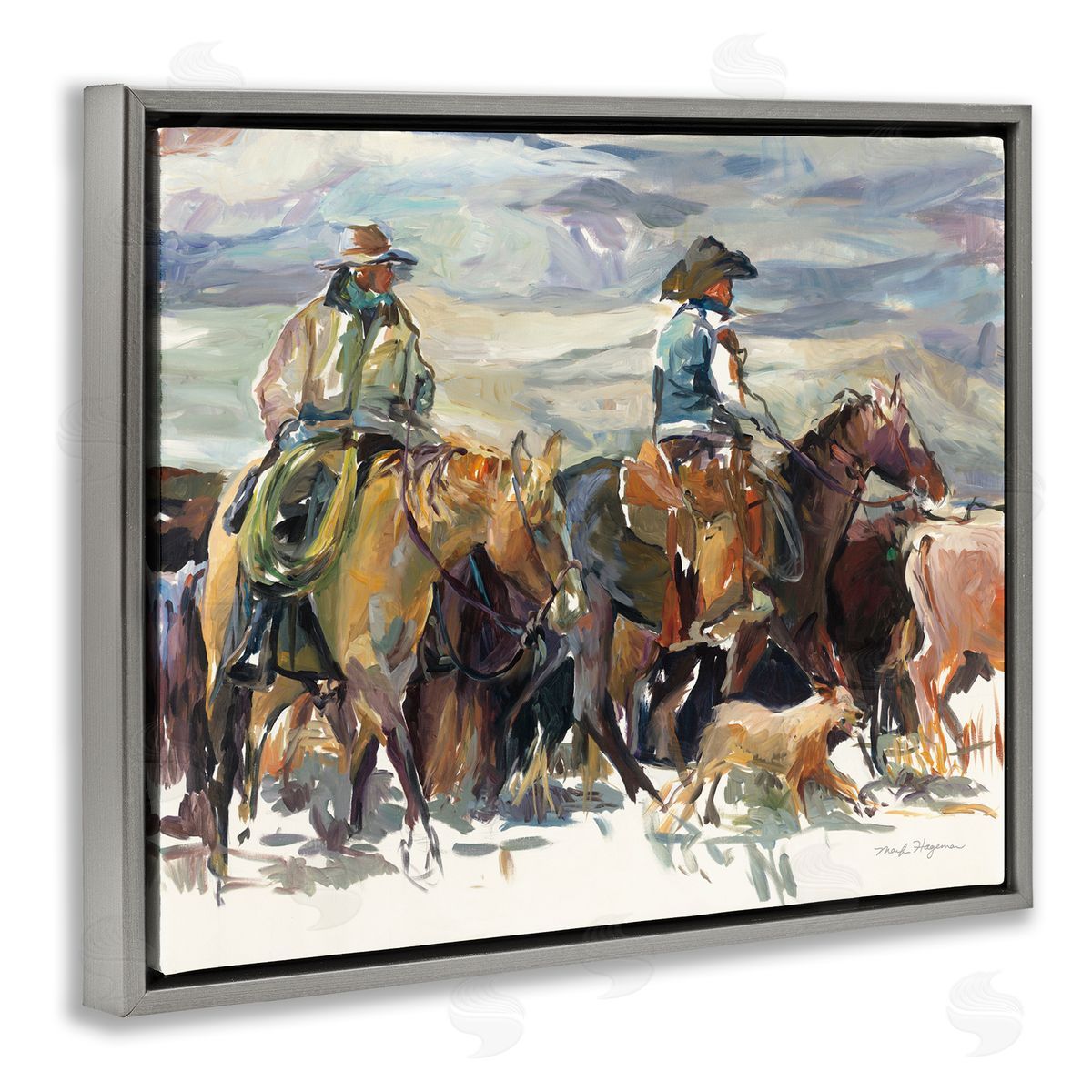 Marilyn Hageman The Roundup Western Painting Gray Floating Frame Canvas Wall Art Print