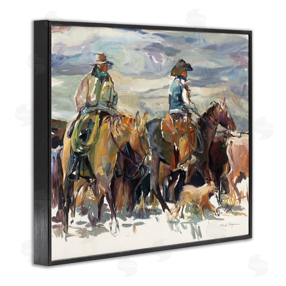 Marilyn Hageman The Roundup Western Painting Black Framed Giclee Wall Art Print