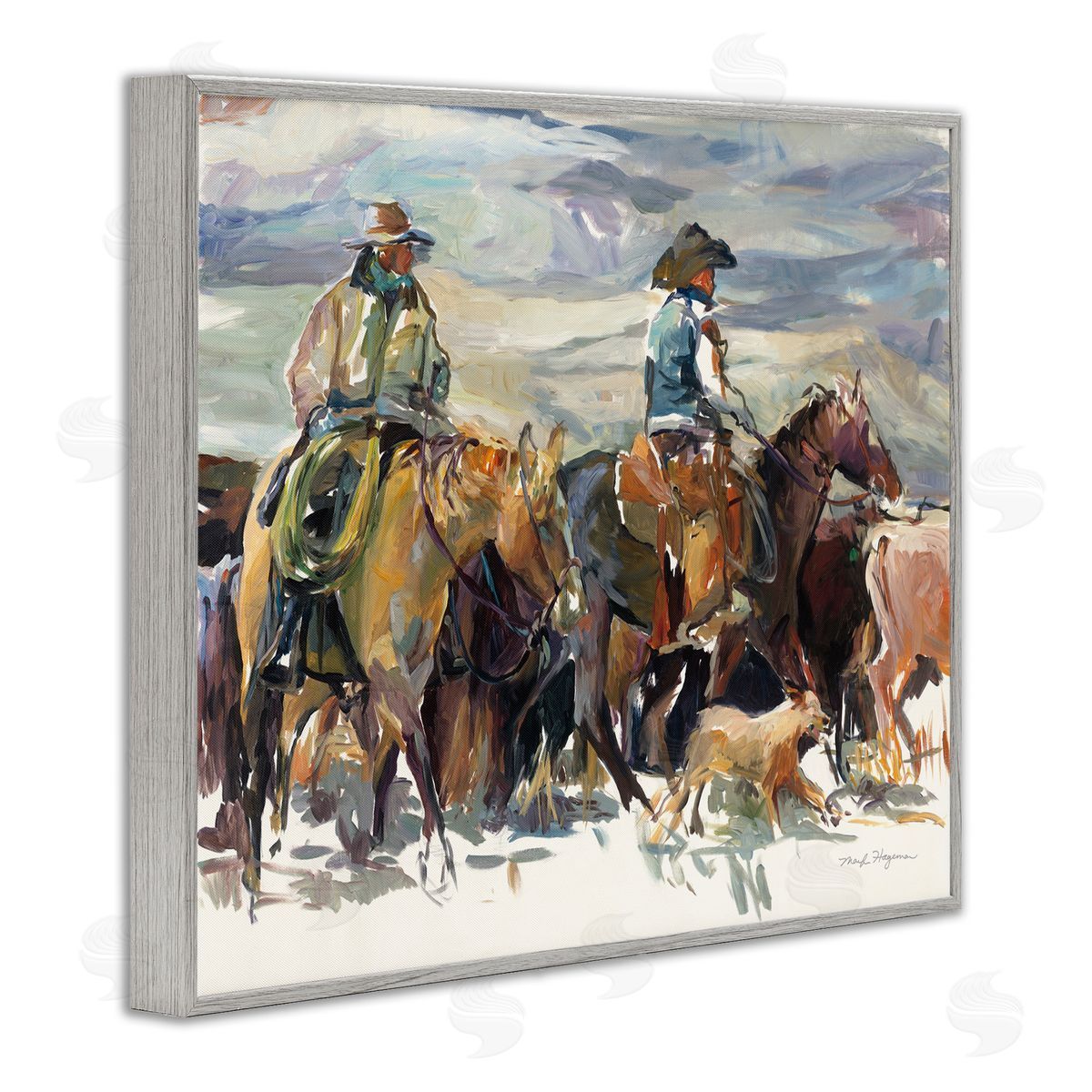 Marilyn Hageman The Roundup Western Painting Gray Framed Giclee Wall Art Print