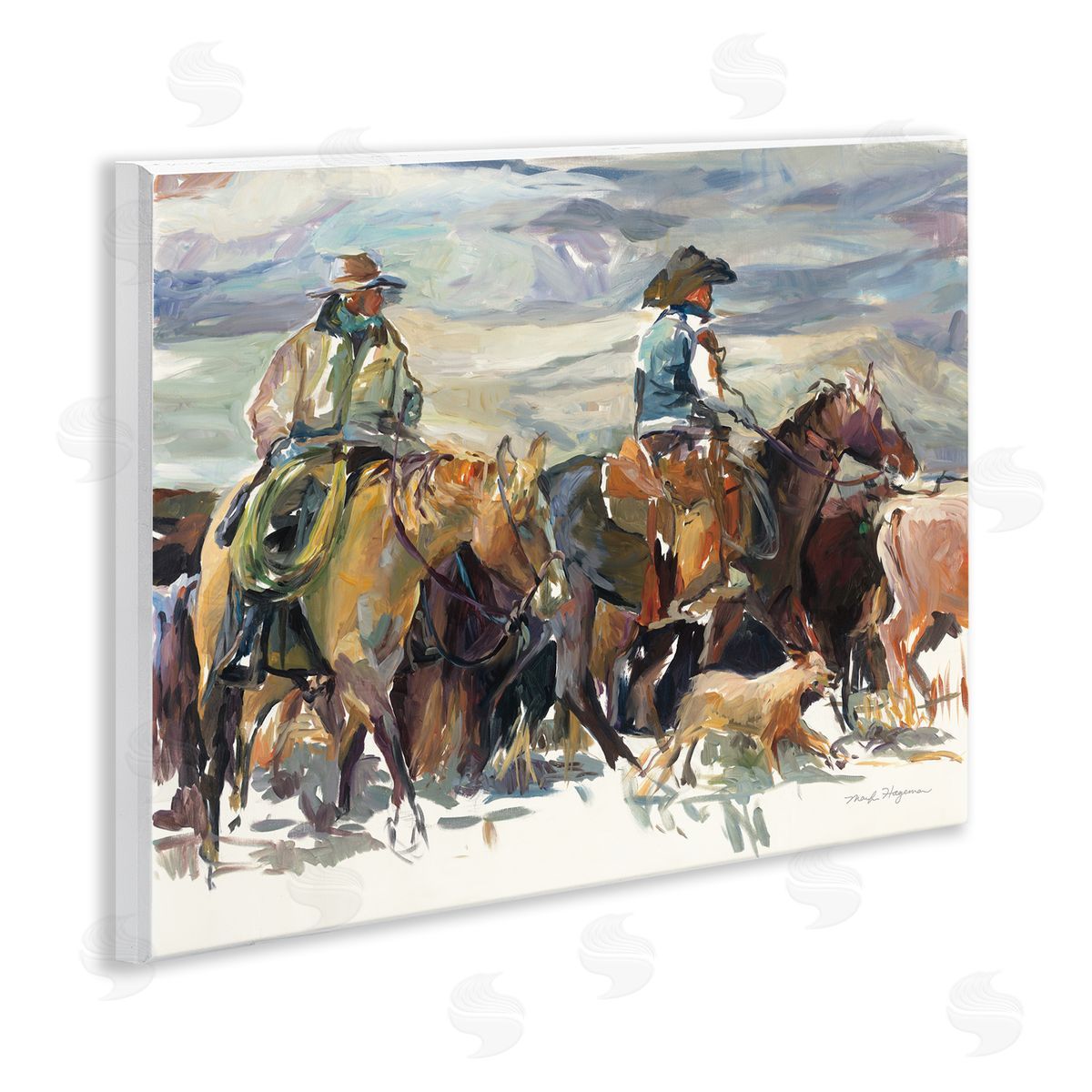 Marilyn Hageman The Roundup Western Painting Wooden Wall Plaque Art Print