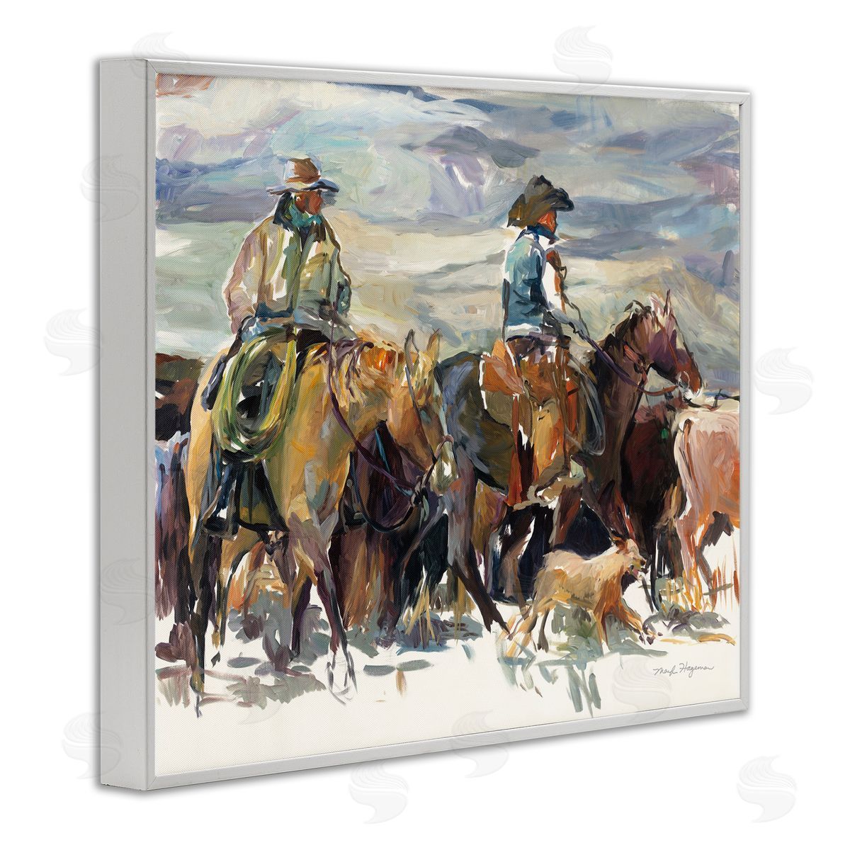 Marilyn Hageman The Roundup Western Painting White Framed Giclee Wall Art Print