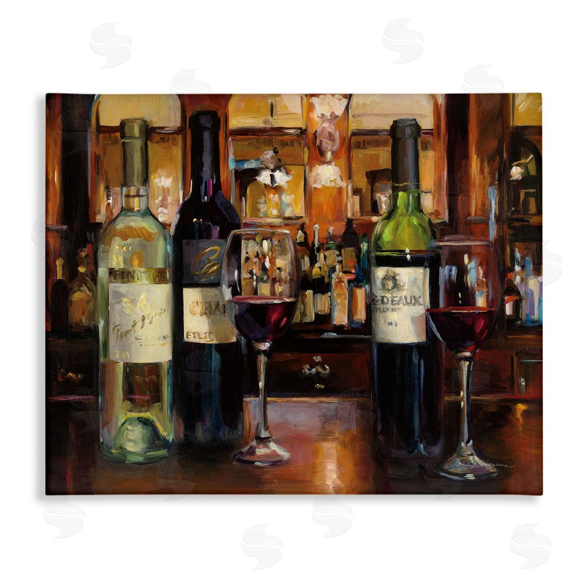 Marilyn Hageman Reflection of Wine Bottles Canvas Wall Art Print