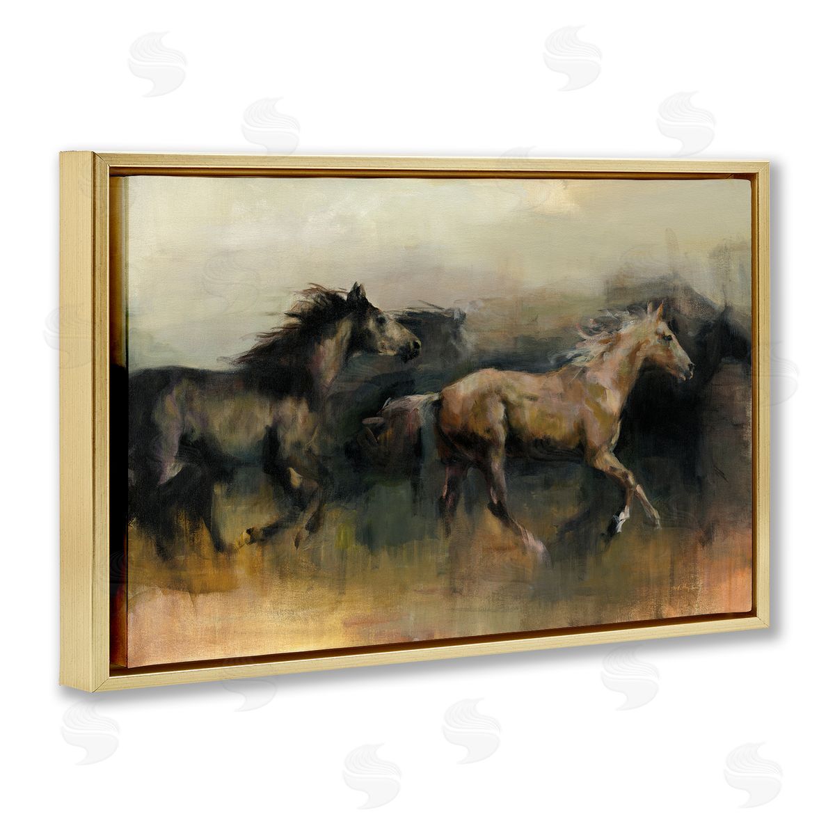 Marilyn Hageman Roaming The West Horses Gold Floating Frame Canvas Wall Art Print