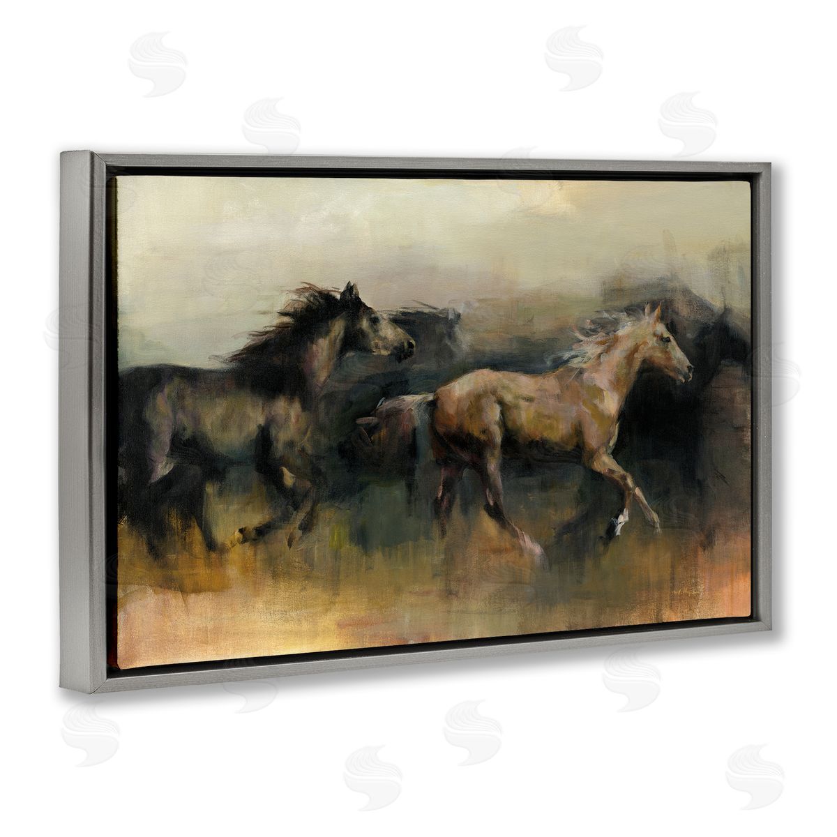 Marilyn Hageman Roaming The West Horses Gray Floating Frame Canvas Wall Art Print