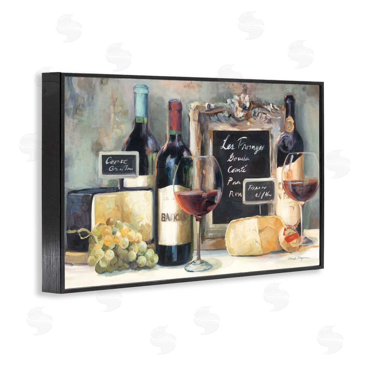 Marilyn Hageman Parisian Wine & Cheese Black Framed Giclee Wall Art Print