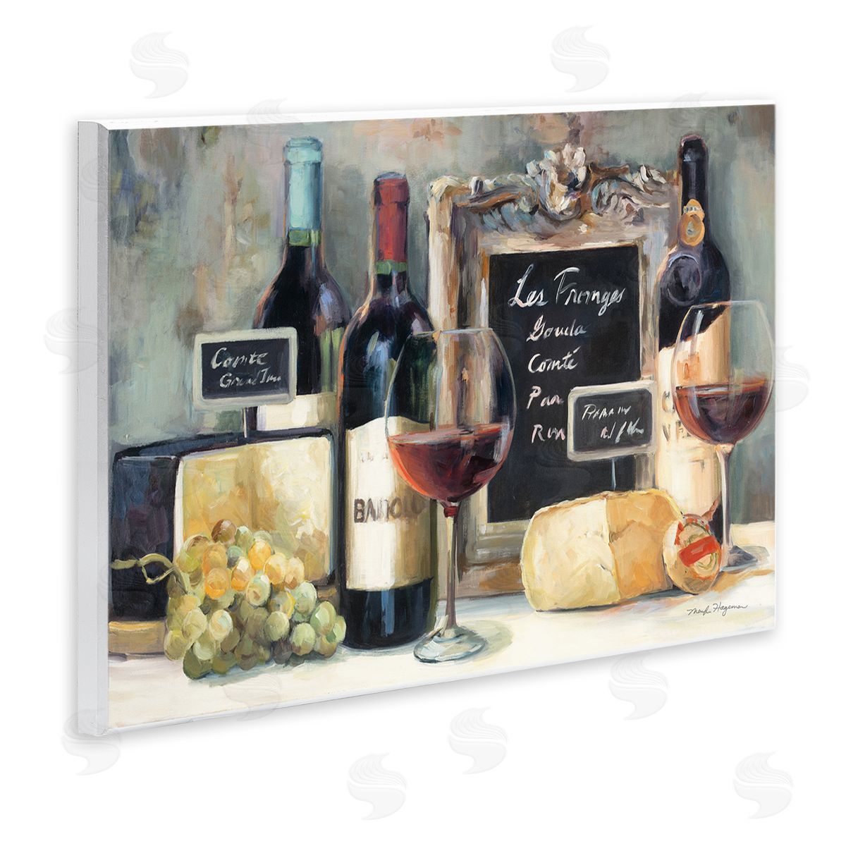 Marilyn Hageman Parisian Wine & Cheese Wooden Wall Plaque Art Print