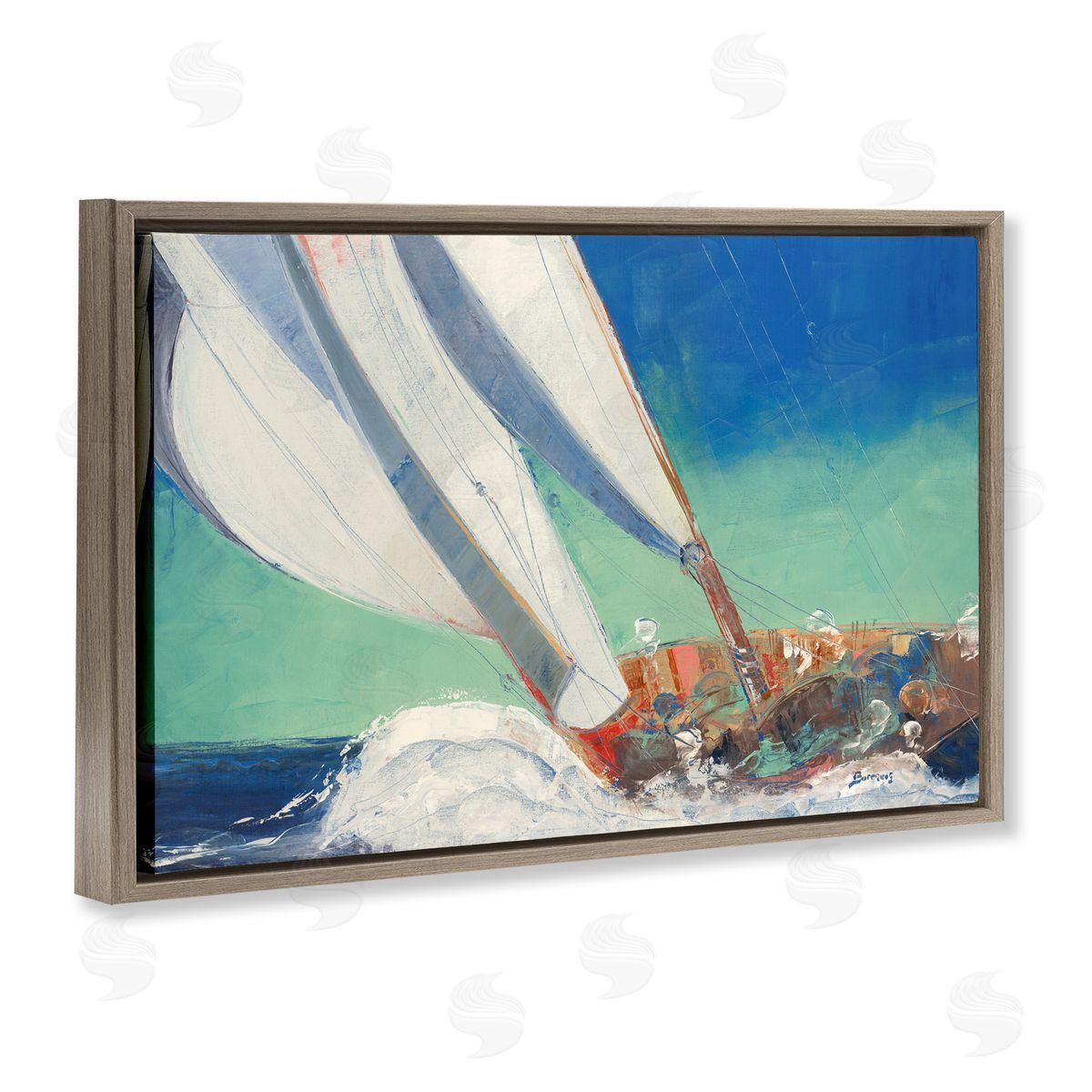 John Burrows Maritime Boat Hull Brown Floating Frame Canvas Wall Art Print
