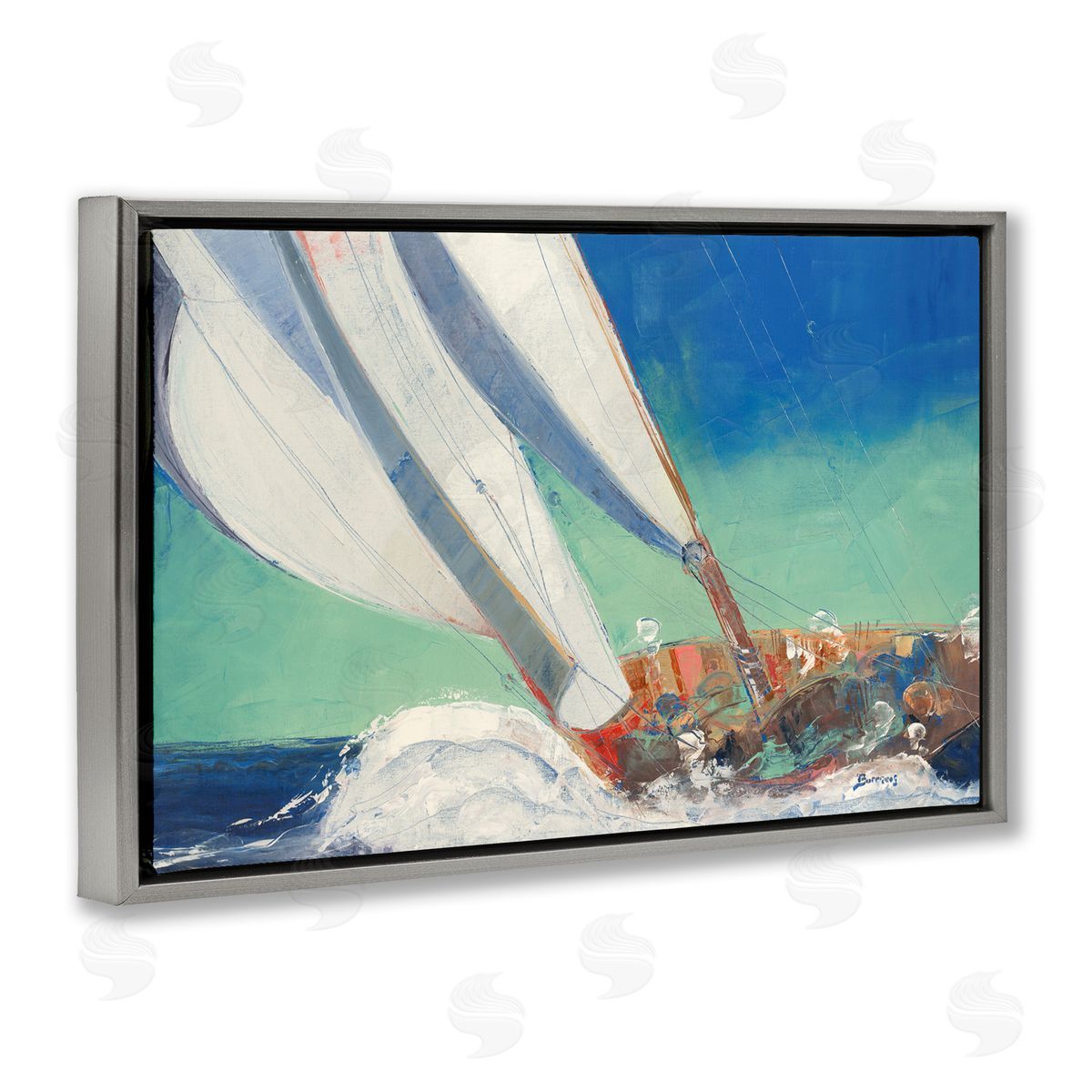 John Burrows Maritime Boat Hull Gray Floating Frame Canvas Wall Art Print