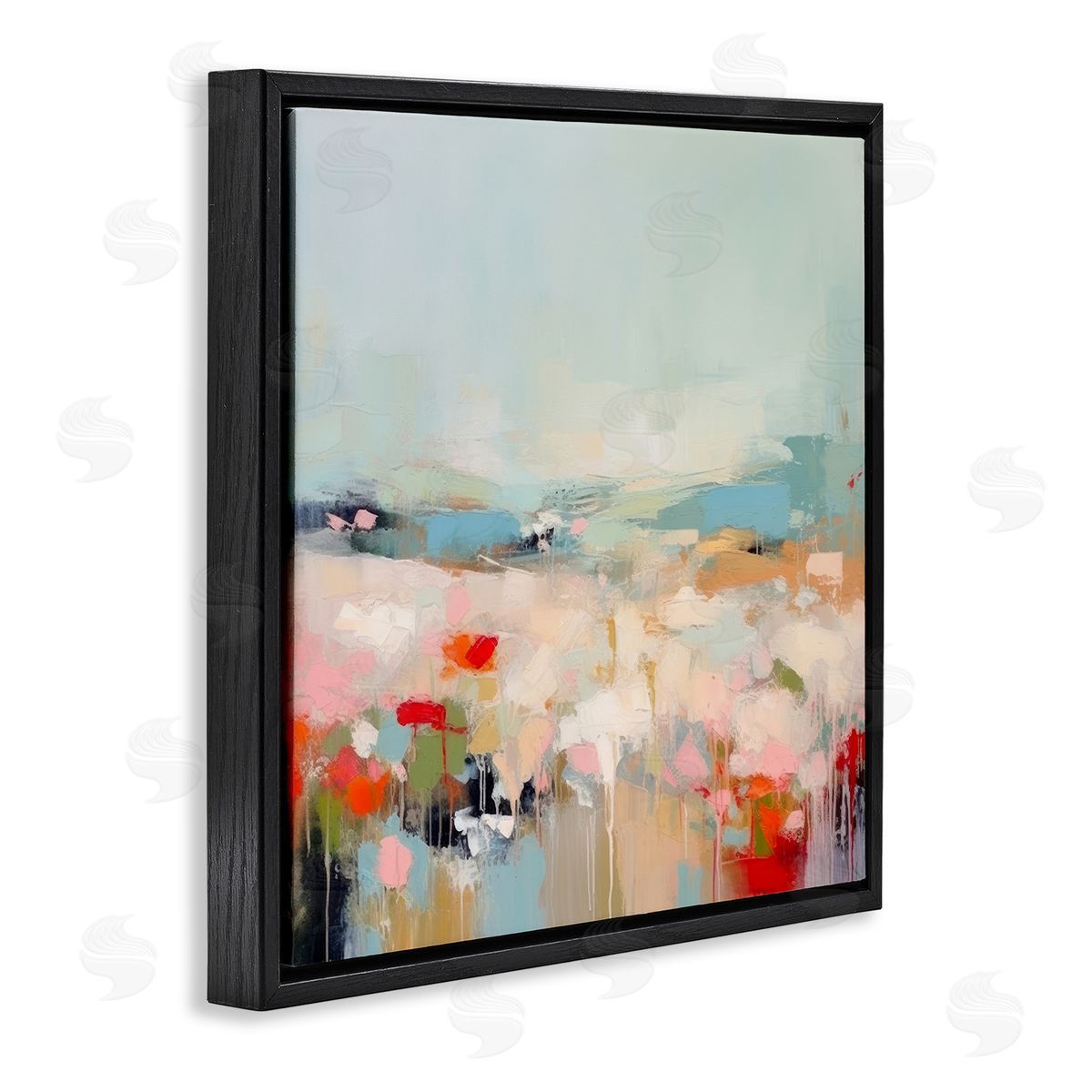 Irena Orlov Pastel Paint Drip Scene Black Floating Frame Canvas Wall Art Print