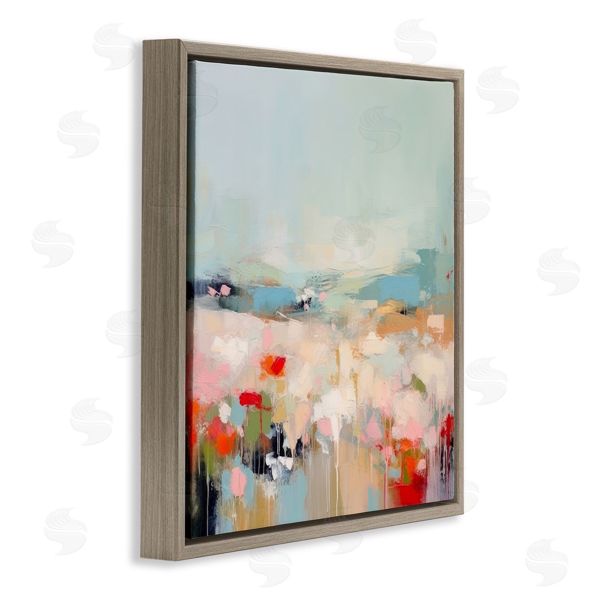 Irena Orlov Pastel Paint Drip Scene Brown Floating Frame Canvas Wall Art Print