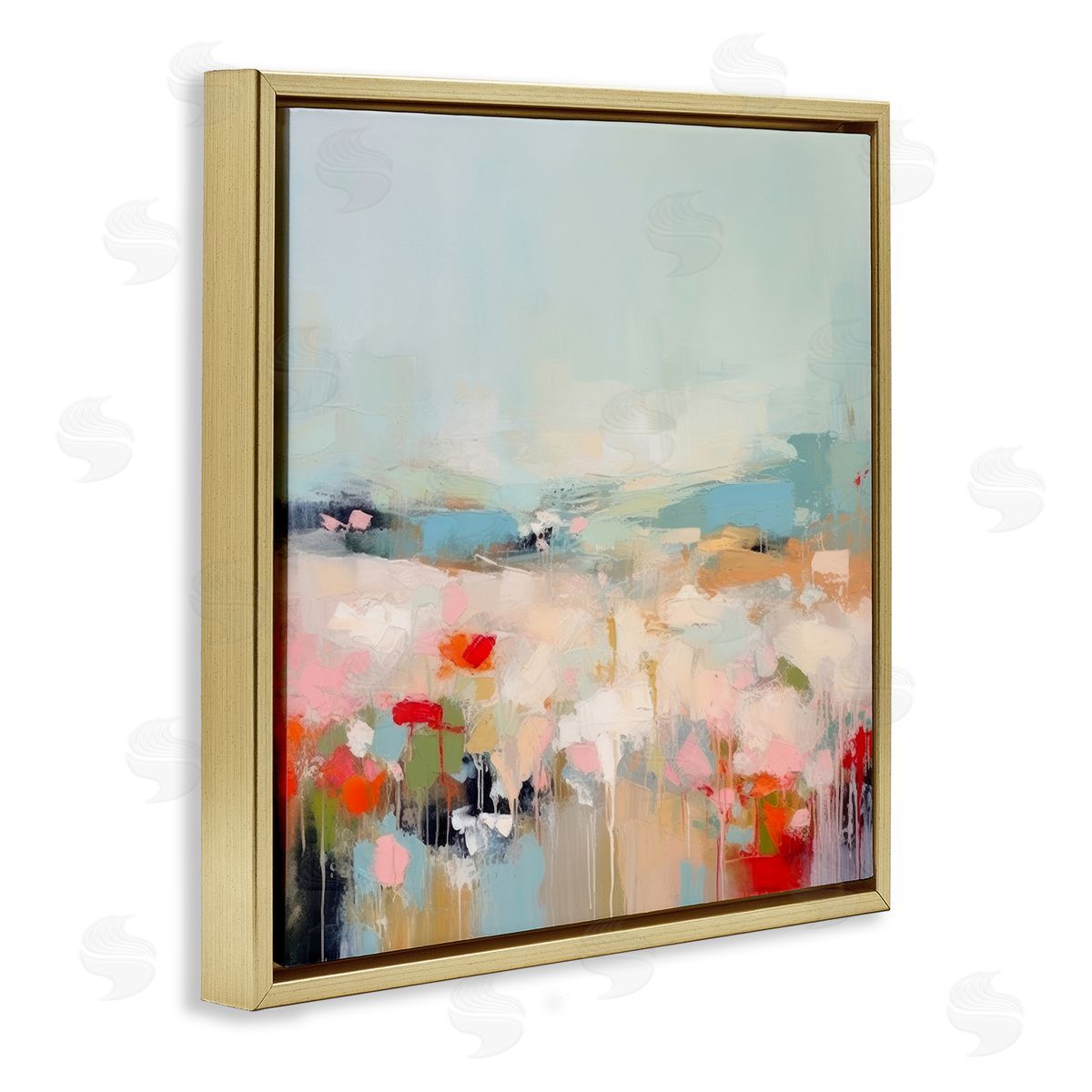 Irena Orlov Pastel Paint Drip Scene Gold Floating Frame Canvas Wall Art Print