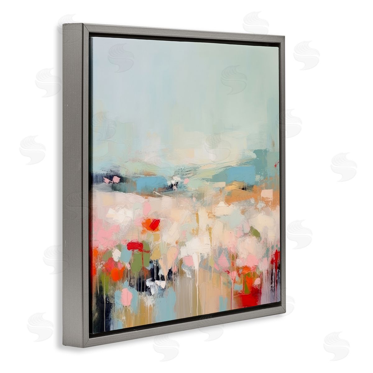 Irena Orlov Pastel Paint Drip Scene Gray Floating Frame Canvas Wall Art Print