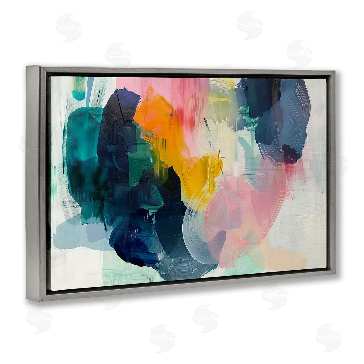 Irena Orlov Bold Paint Strokes Gray Floating Frame Canvas Wall Art Print