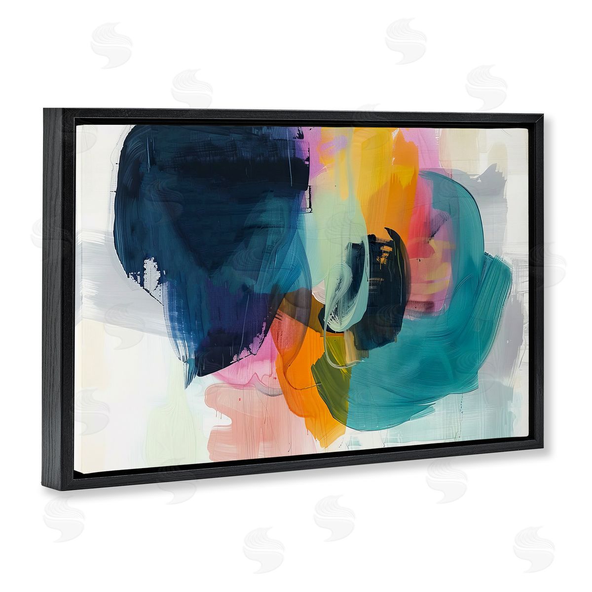Irena Orlov Bold Hue Paint Strokes Black Floating Frame Canvas Wall Art Print