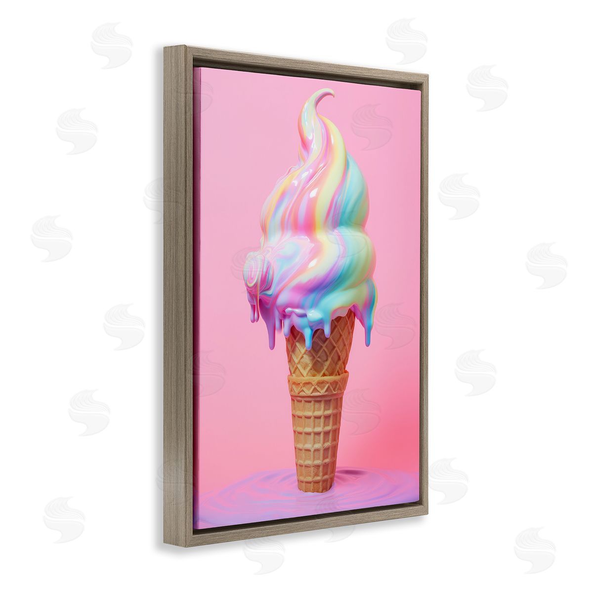 Raymond Powers Dripping Pastel Ice Cream Brown Floating Frame Canvas Wall Art Print