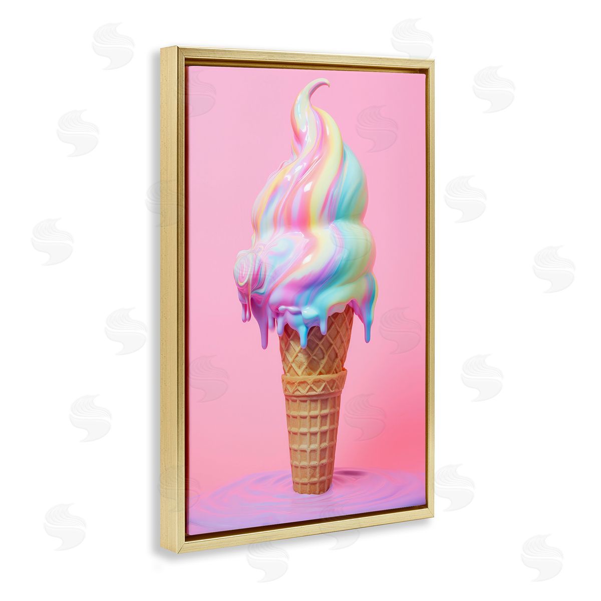 Raymond Powers Dripping Pastel Ice Cream Gold Floating Frame Canvas Wall Art Print