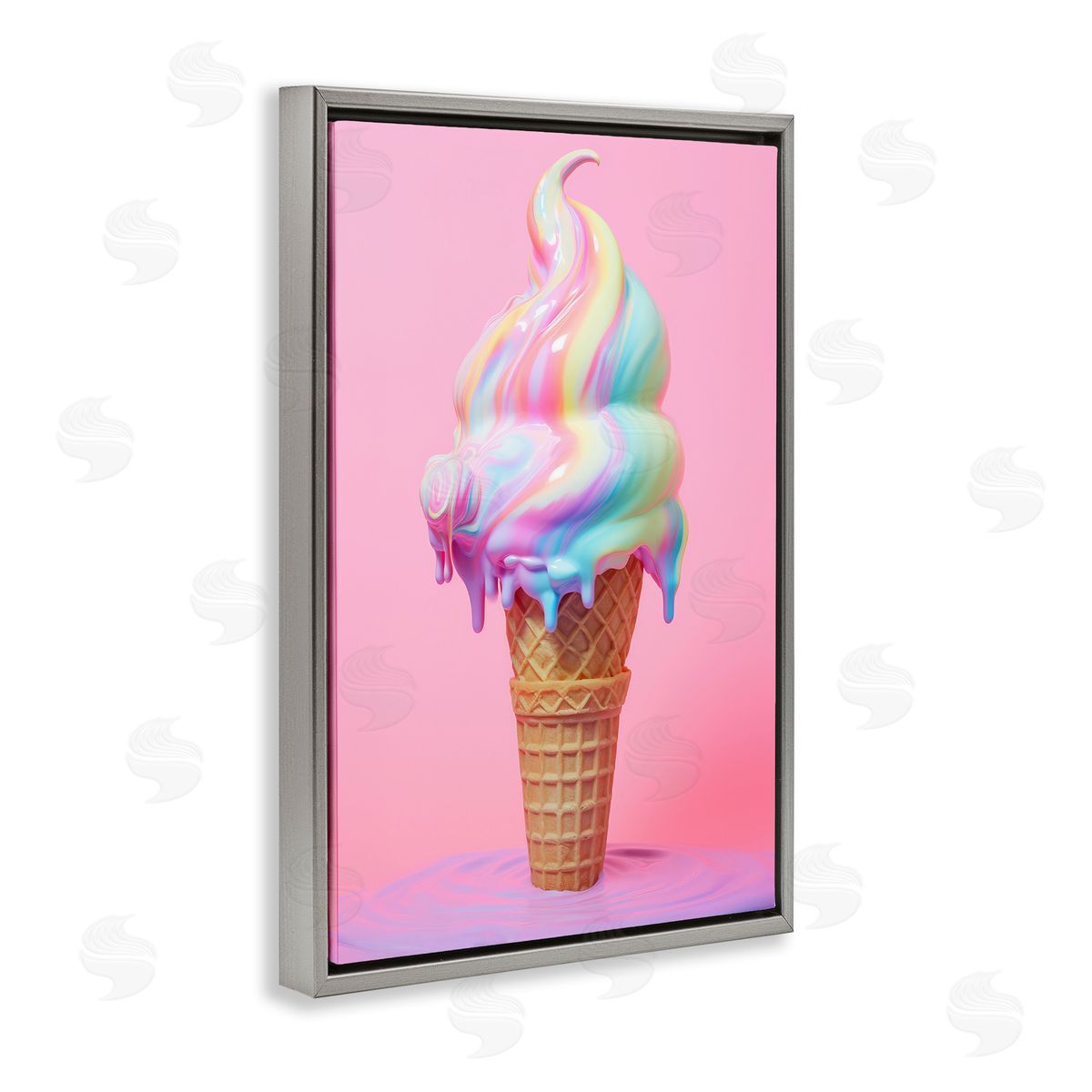 Raymond Powers Dripping Pastel Ice Cream Gray Floating Frame Canvas Wall Art Print
