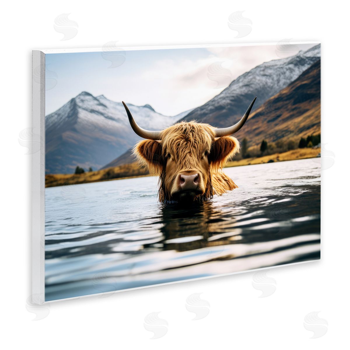 Raymond Powers Cattle Peeking from Water Wooden Wall Plaque Art Print