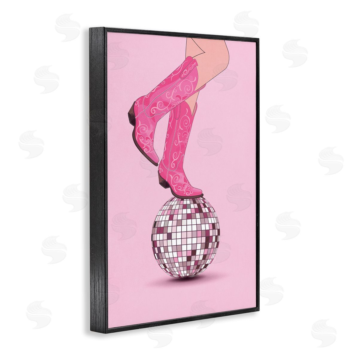 Nataly White Pink Cowgirl on Disco Ball Black Framed Giclee Wall Art Print