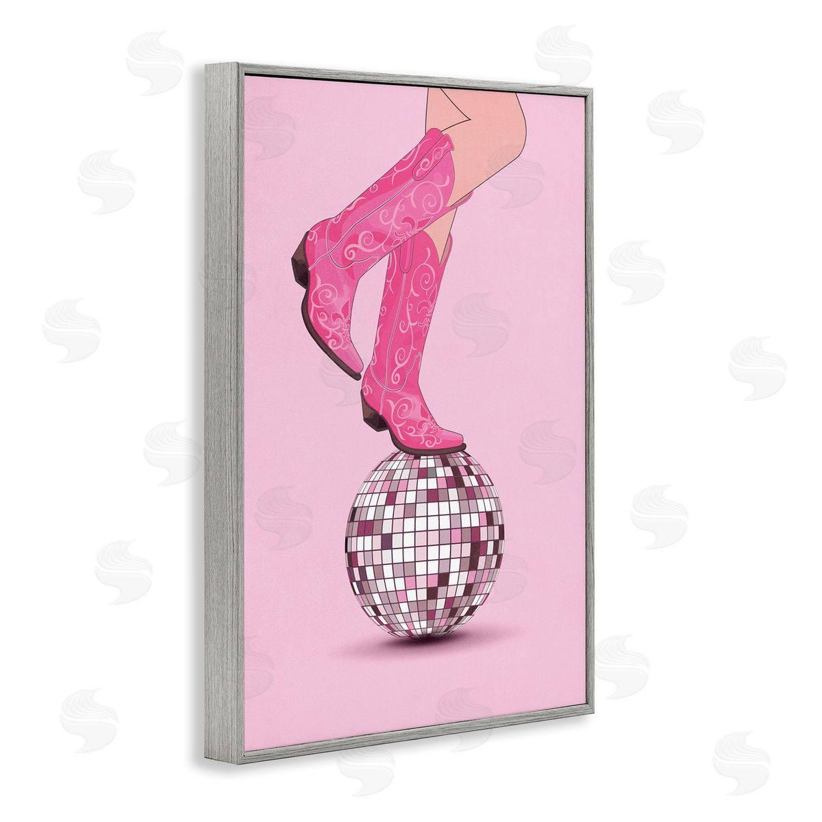 Nataly White Pink Cowgirl on Disco Ball Gray Framed Giclee Wall Art Print