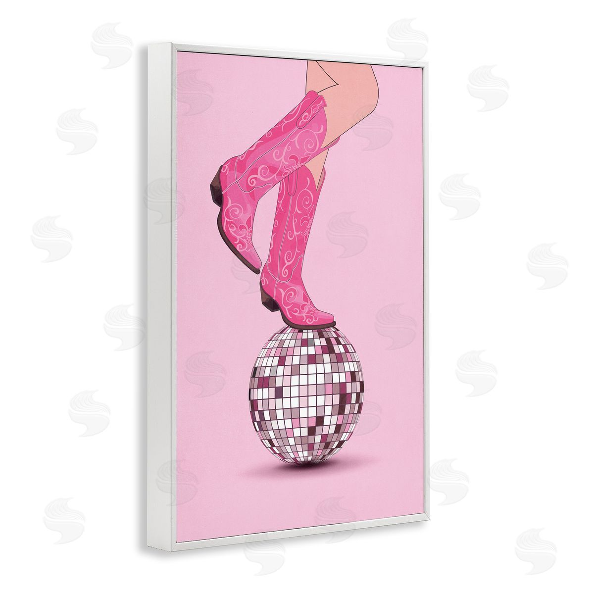 Nataly White Pink Cowgirl on Disco Ball White Framed Giclee Wall Art Print