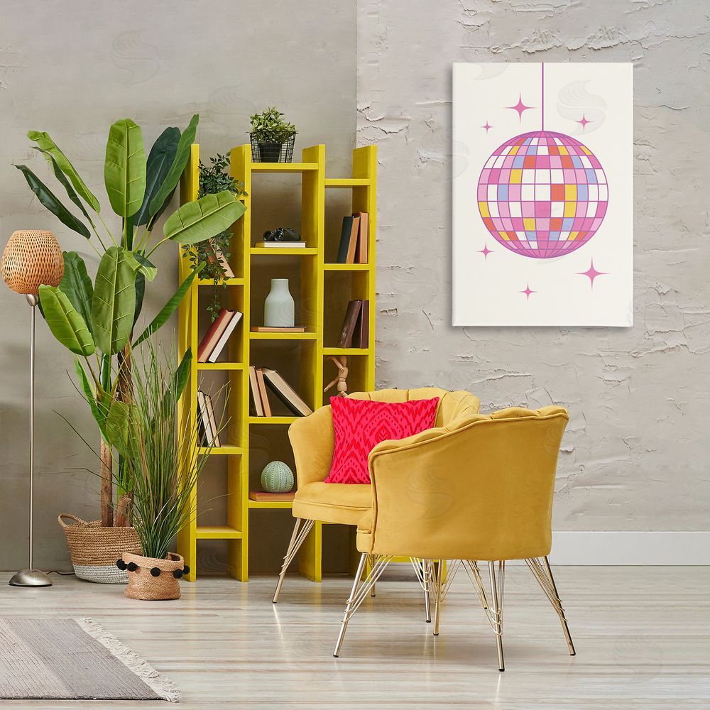 Nataly White Pastel Disco Ball Canvas Wall Art Print in Room
