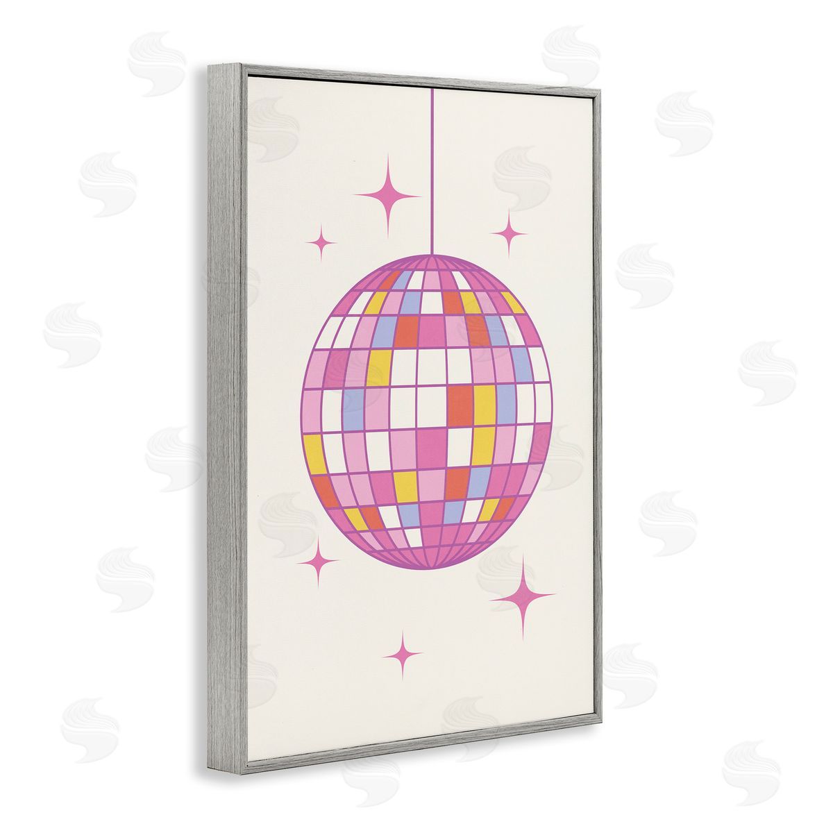 Nataly White Pastel Disco Ball Gray Framed Giclee Wall Art Print