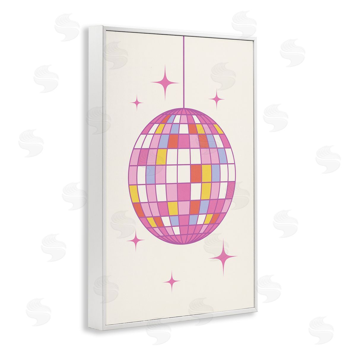 Nataly White Pastel Disco Ball White Framed Giclee Wall Art Print