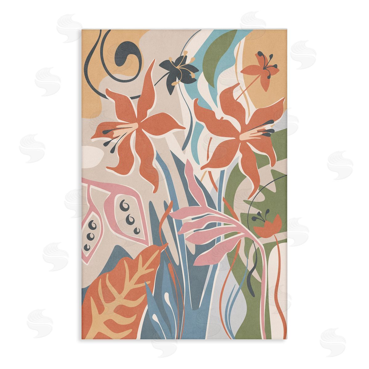Nataly White Neutral Whimsy Florals Canvas Wall Art Print