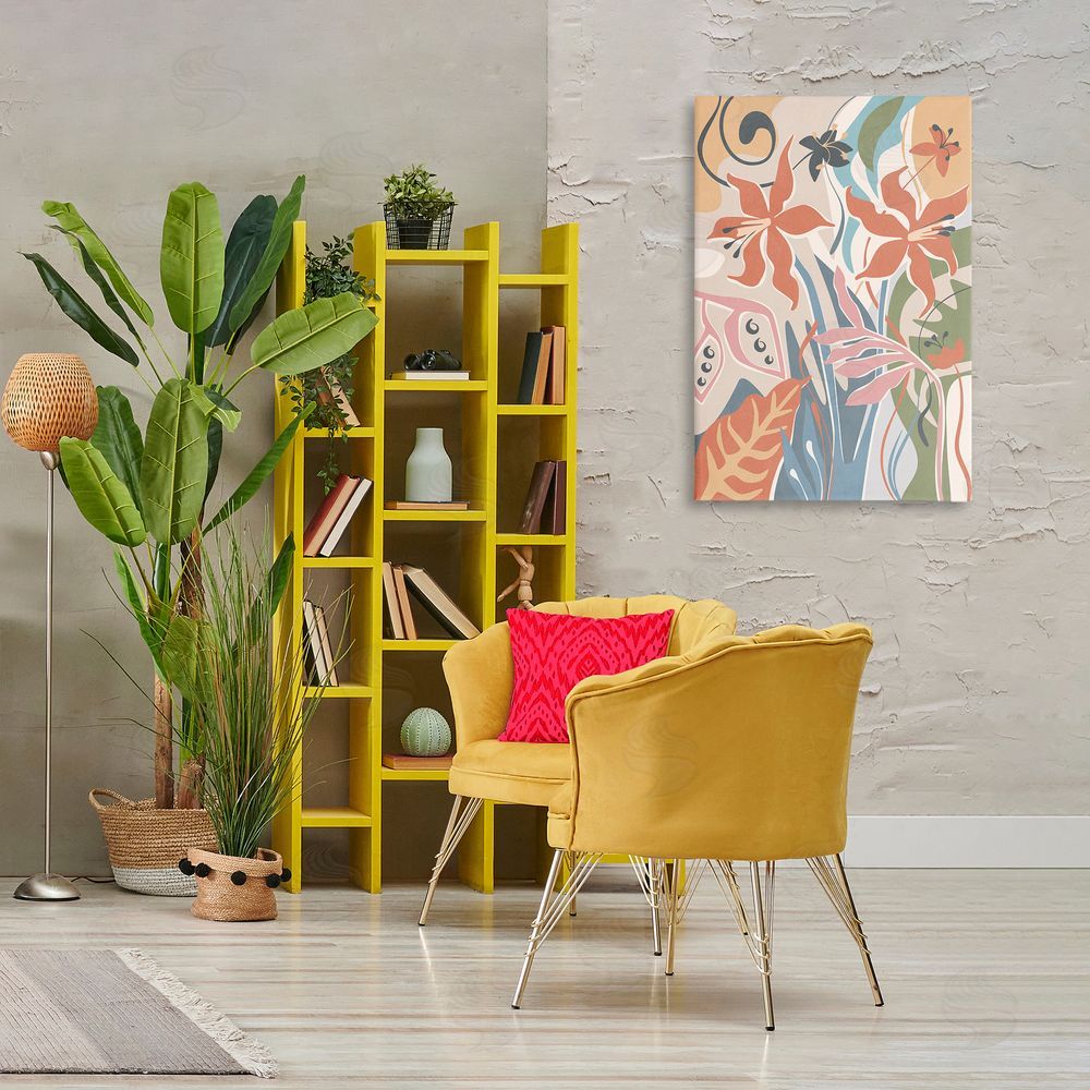 Nataly White Neutral Whimsy Florals Canvas Wall Art Print in Room
