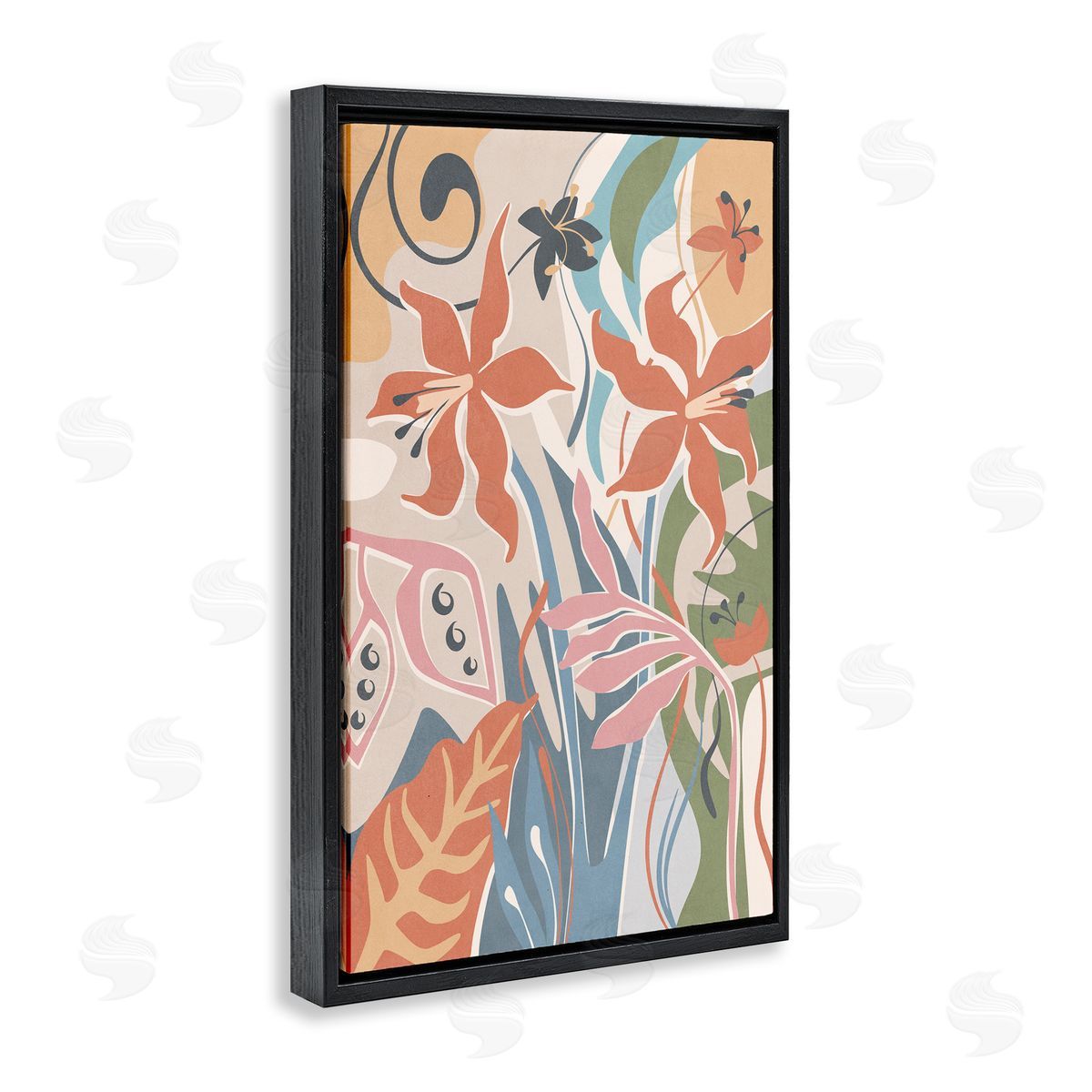 Nataly White Neutral Whimsy Florals Black Floating Frame Canvas Wall Art Print