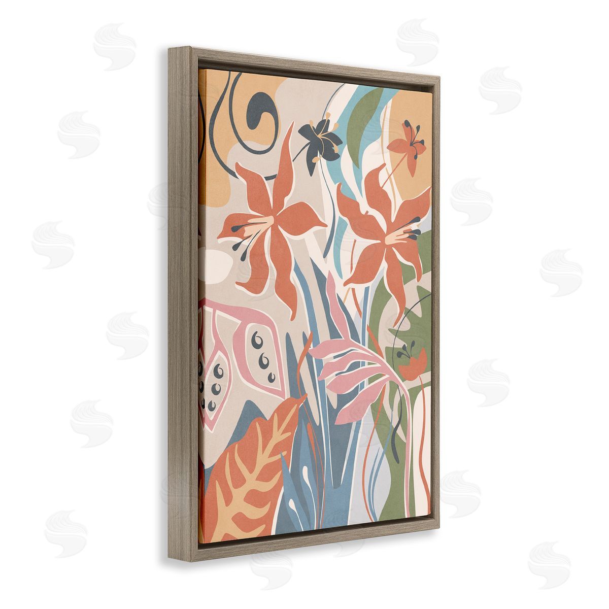 Nataly White Neutral Whimsy Florals Brown Floating Frame Canvas Wall Art Print