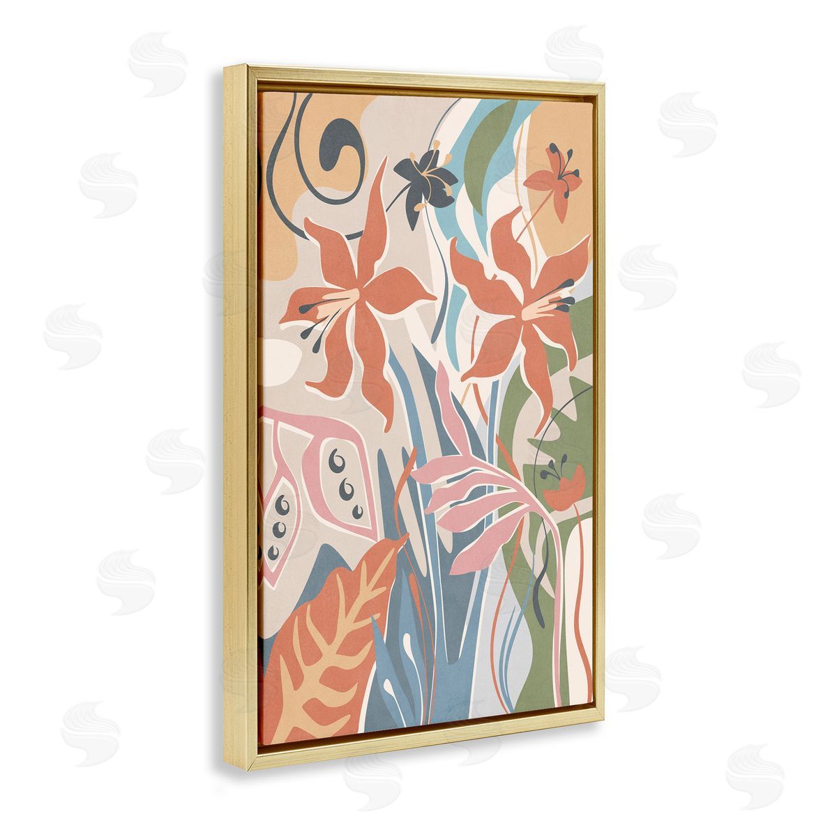 Nataly White Neutral Whimsy Florals Gold Floating Frame Canvas Wall Art Print
