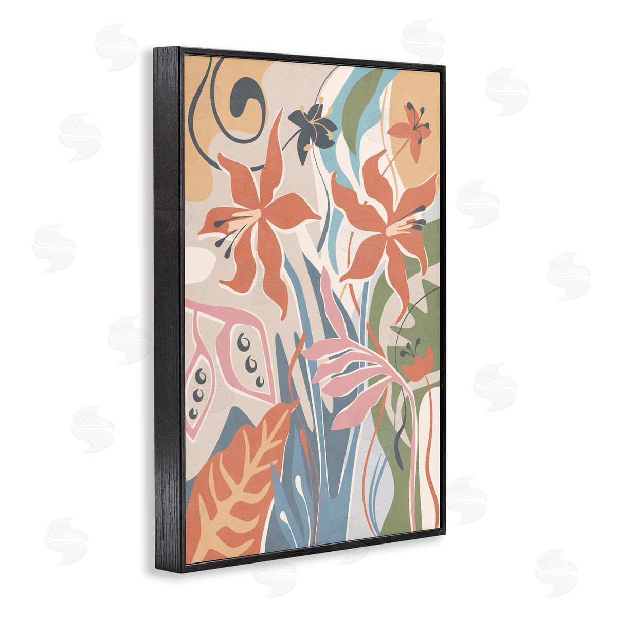 Nataly White Neutral Whimsy Florals Black Framed Giclee Wall Art Print