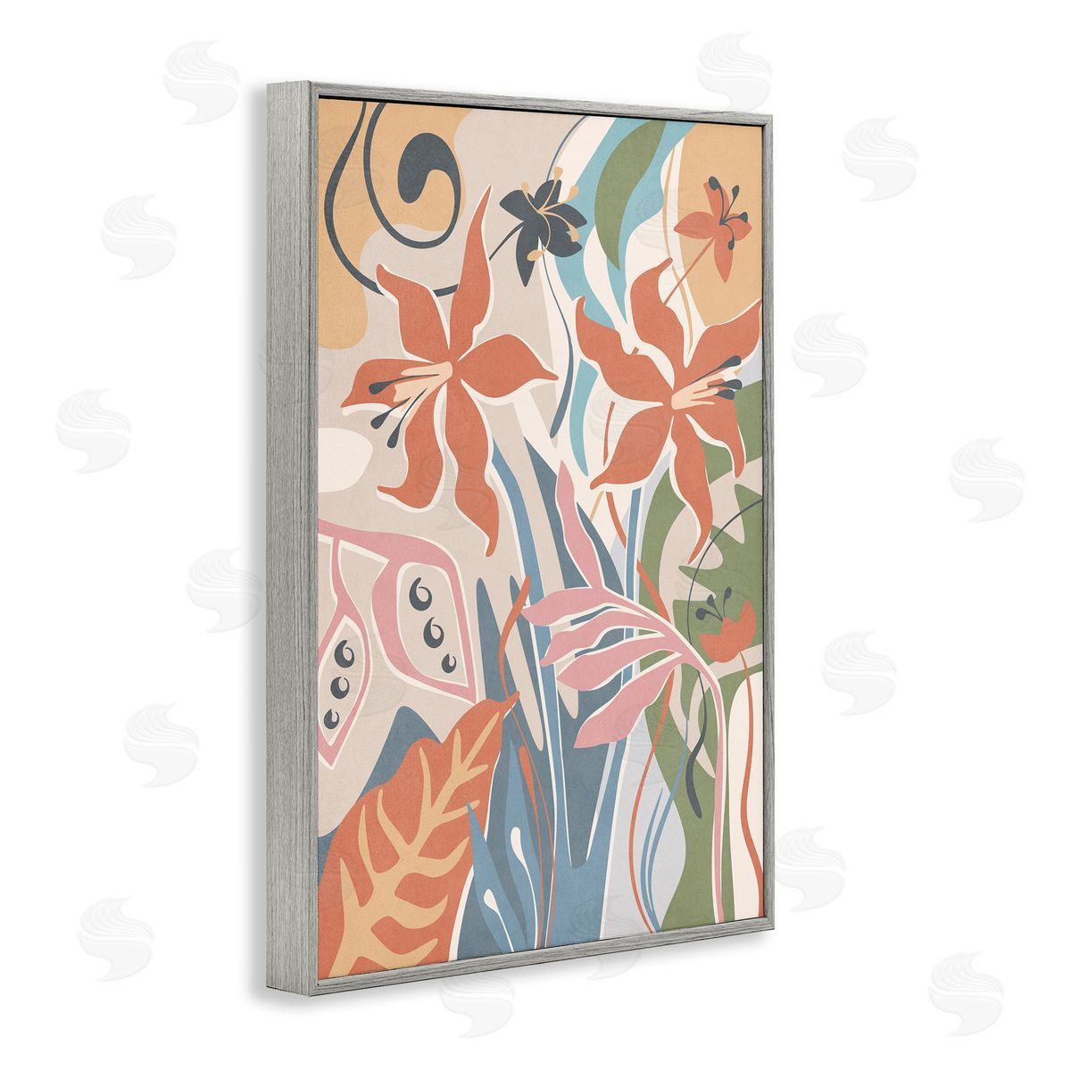 Nataly White Neutral Whimsy Florals Gray Framed Giclee Wall Art Print