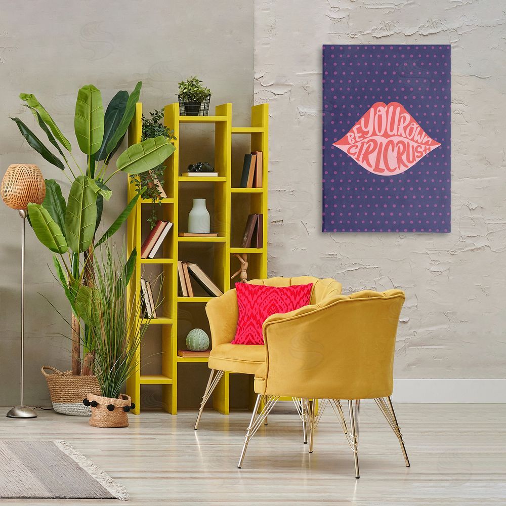 Nataly White Confident Girl Crush Lips Canvas Wall Art Print in Room