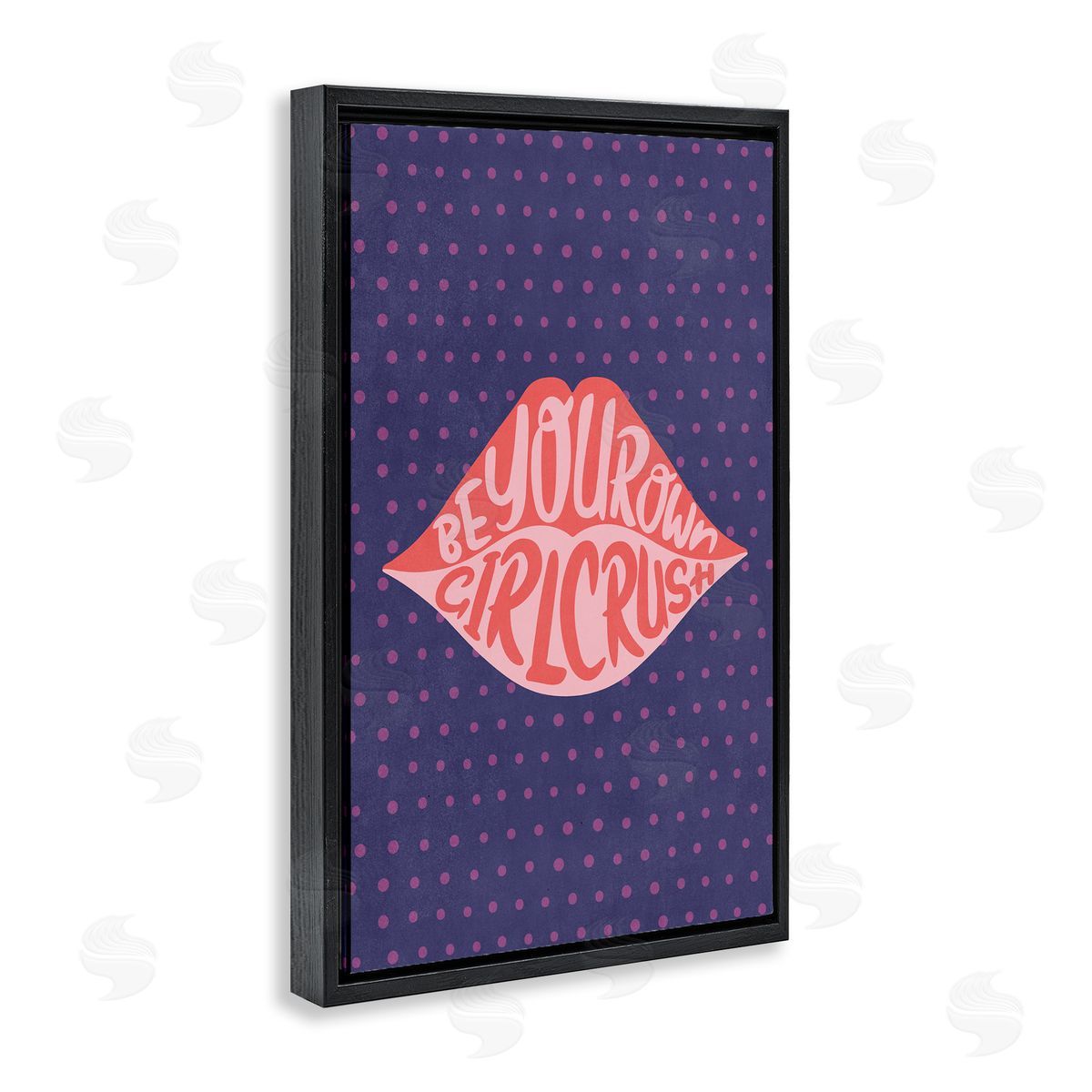 Nataly White Confident Girl Crush Lips Black Floating Frame Canvas Wall Art Print