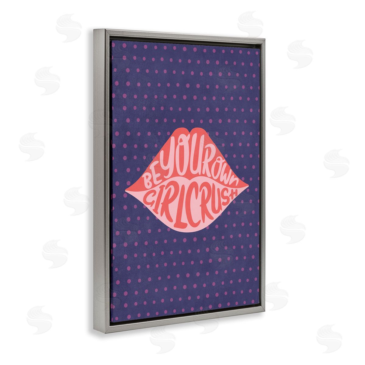 Nataly White Confident Girl Crush Lips Gray Floating Frame Canvas Wall Art Print