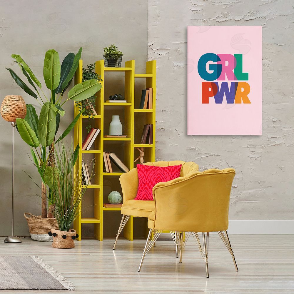 Nataly White Girl Power Pastel Text Canvas Wall Art Print in Room