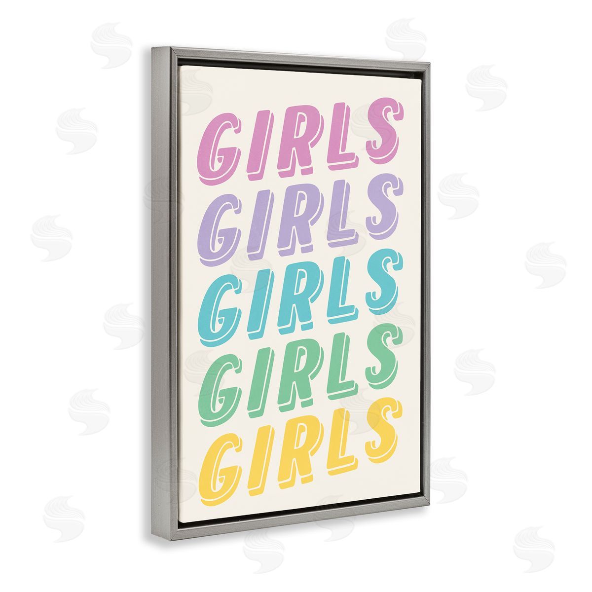 Nataly White Pastel Retro Girls Text Gray Floating Frame Canvas Wall Art Print