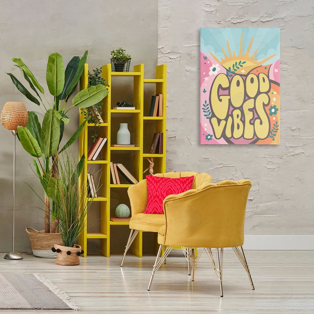 Nataly White Good Vibes Groovy Nature Canvas Wall Art Print in Room