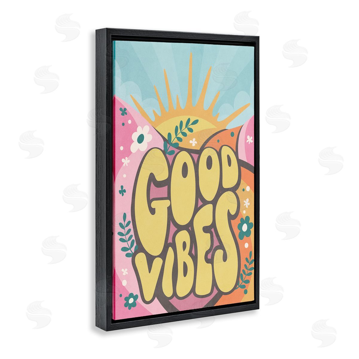 Nataly White Good Vibes Groovy Nature Black Floating Frame Canvas Wall Art Print
