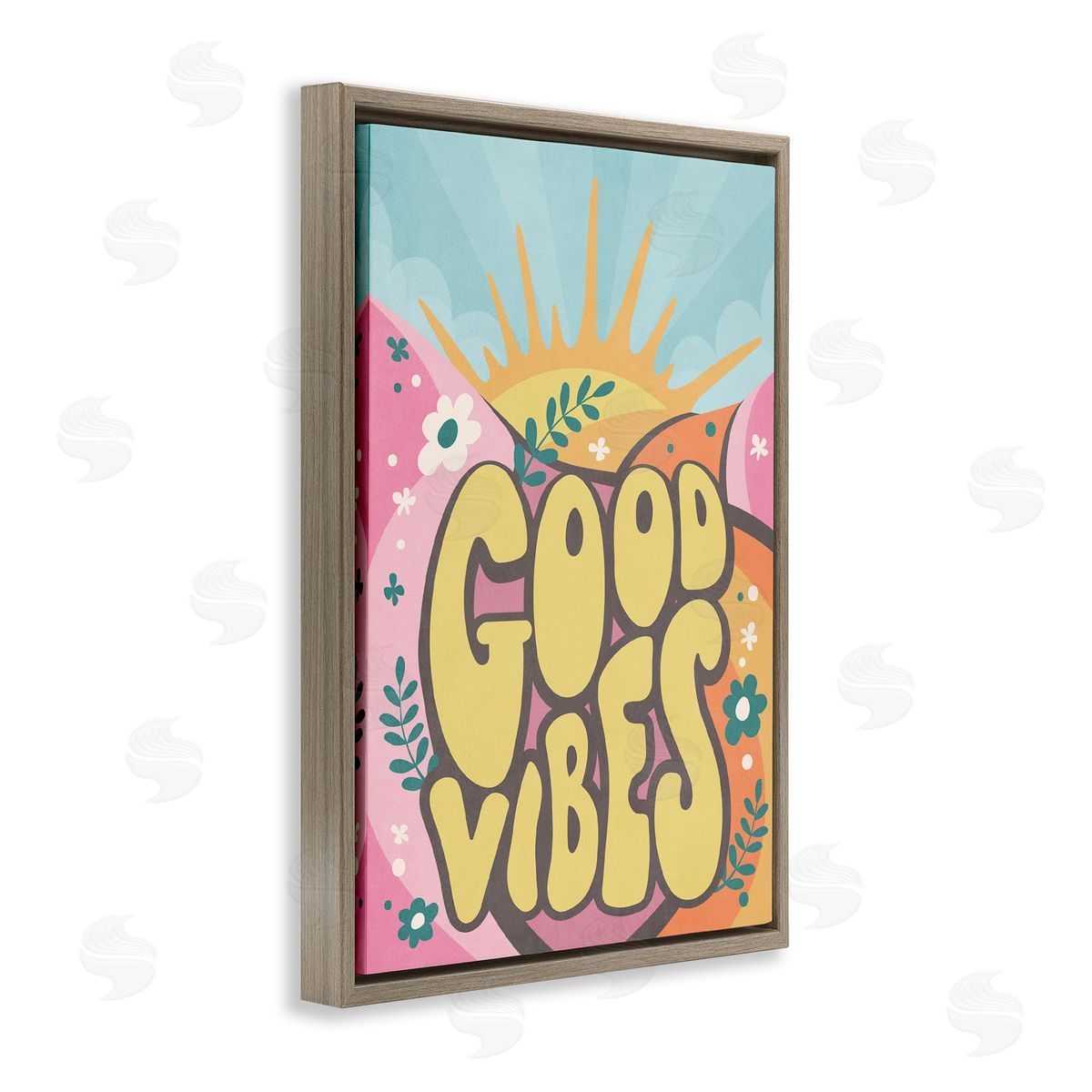 Nataly White Good Vibes Groovy Nature Brown Floating Frame Canvas Wall Art Print