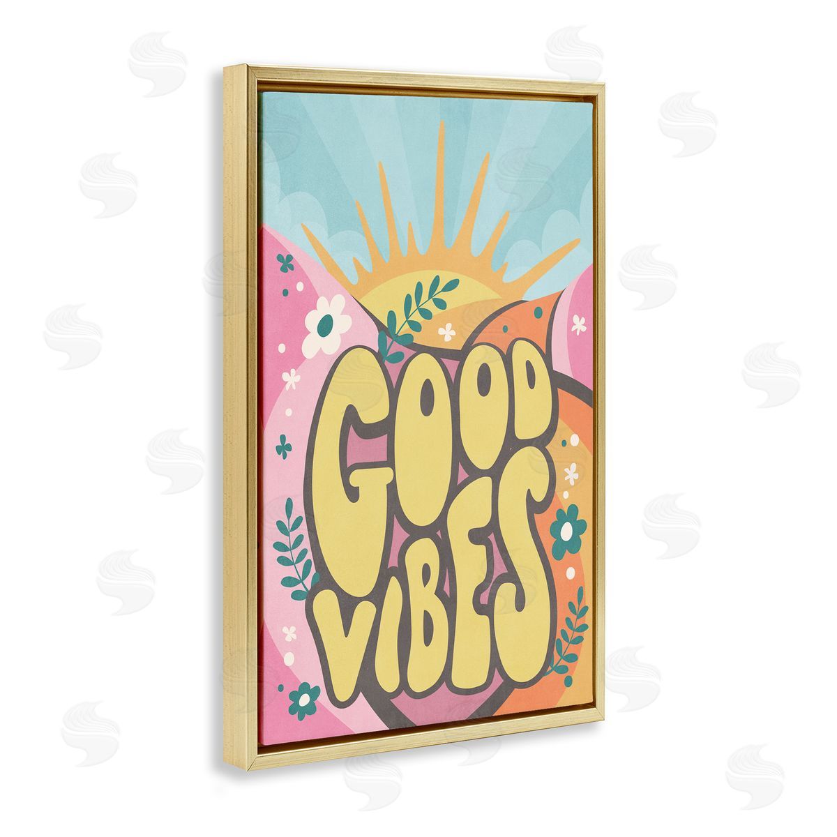 Nataly White Good Vibes Groovy Nature Gold Floating Frame Canvas Wall Art Print