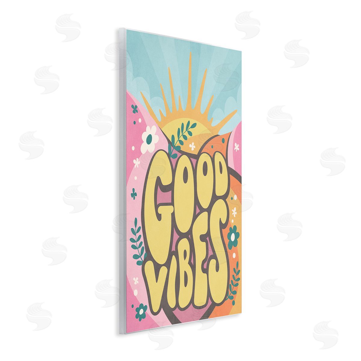 Nataly White Good Vibes Groovy Nature Wooden Wall Plaque Art Print