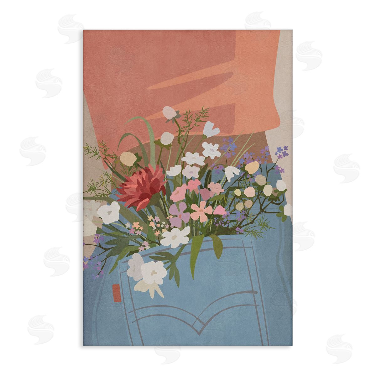 Nataly White Flowers in Jeans Pocket Canvas Wall Art Print