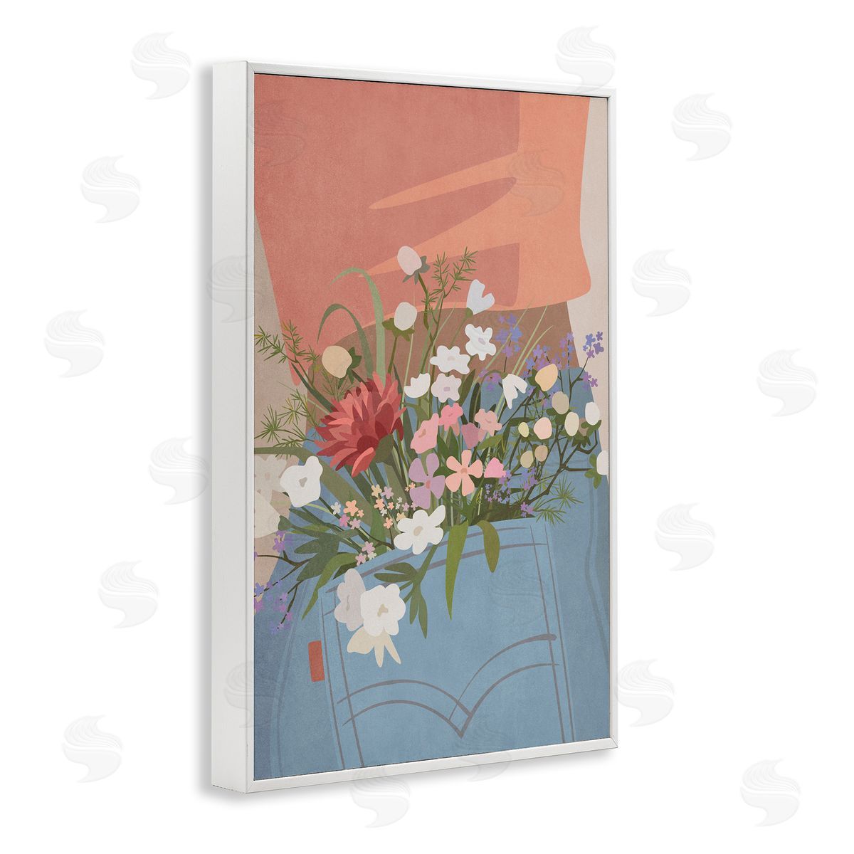 Nataly White Flowers in Jeans Pocket White Framed Giclee Wall Art Print
