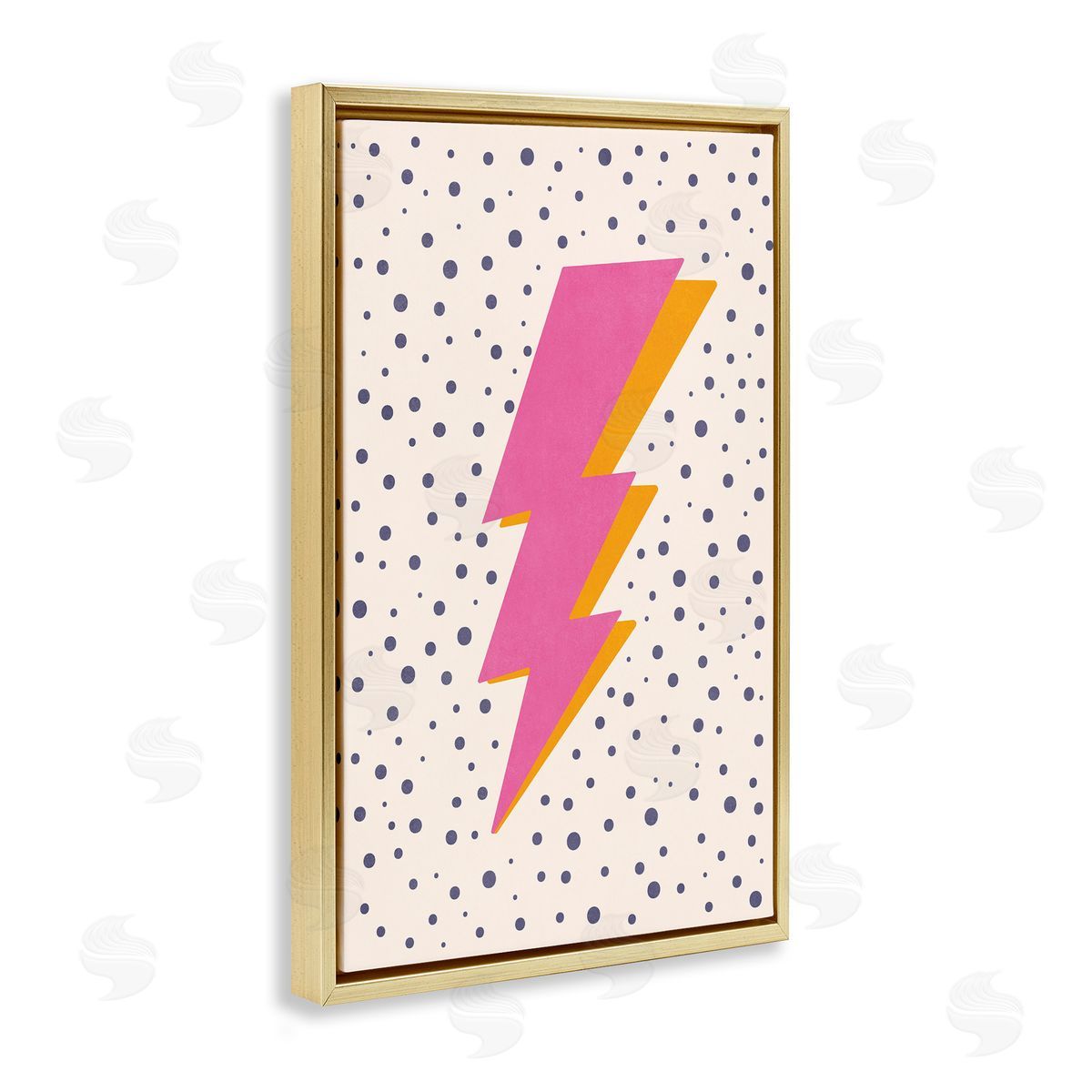 Nataly White Pink Dotted Lightning Bolt Gold Floating Frame Canvas Wall Art Print