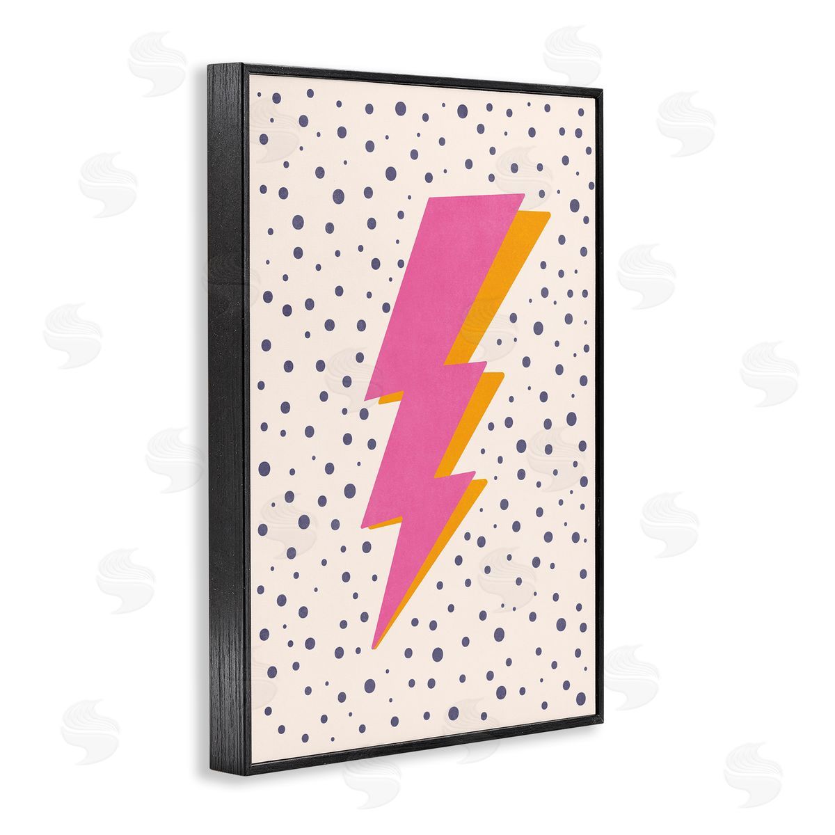 Nataly White Pink Dotted Lightning Bolt Black Framed Giclee Wall Art Print